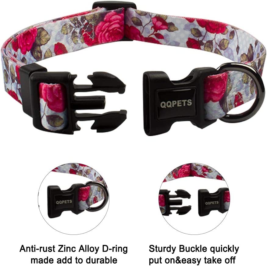 Soft Adjustable Dog Collar, Flower Print, Color (Rose)