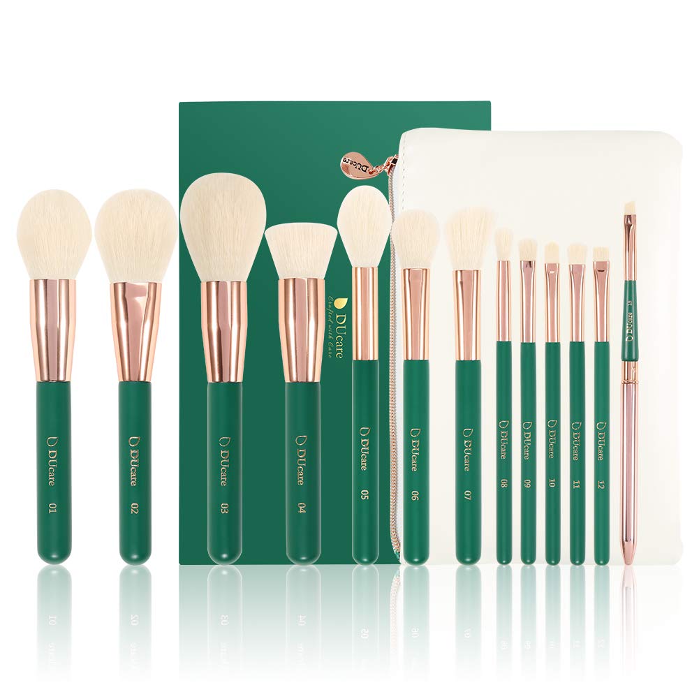 13 makeup brushes with case, with bag, green