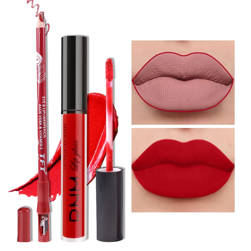 2Pcs Matte Ruby Red Lip Liner and Lipstick Makeup Set