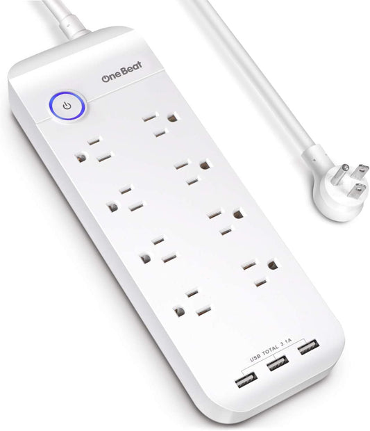 Surge Protector Plug, 8 Outlets, 3 USB Ports, 6 ft, (White)