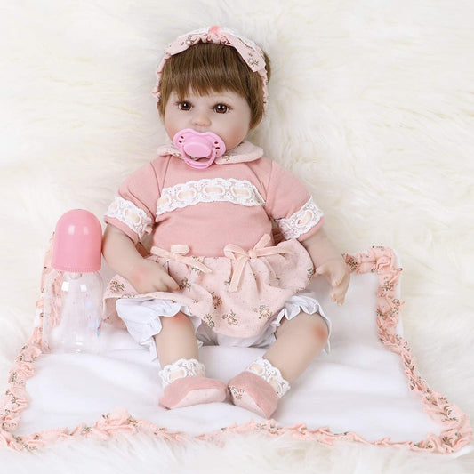 16 inch silicone doll, soft body, (pink accessories)