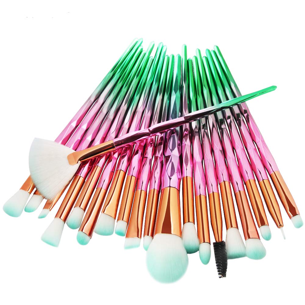 20 Pack Powder Makeup Brushes with Sponge, (Pink-Green)