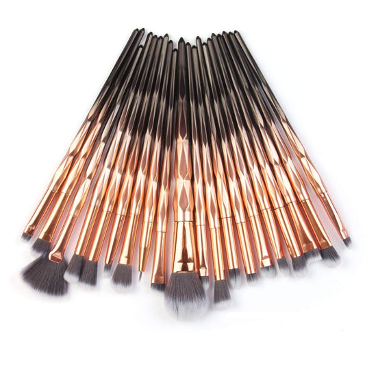 20 Pack Powder Makeup Brushes with Sponge, Brown and Gold