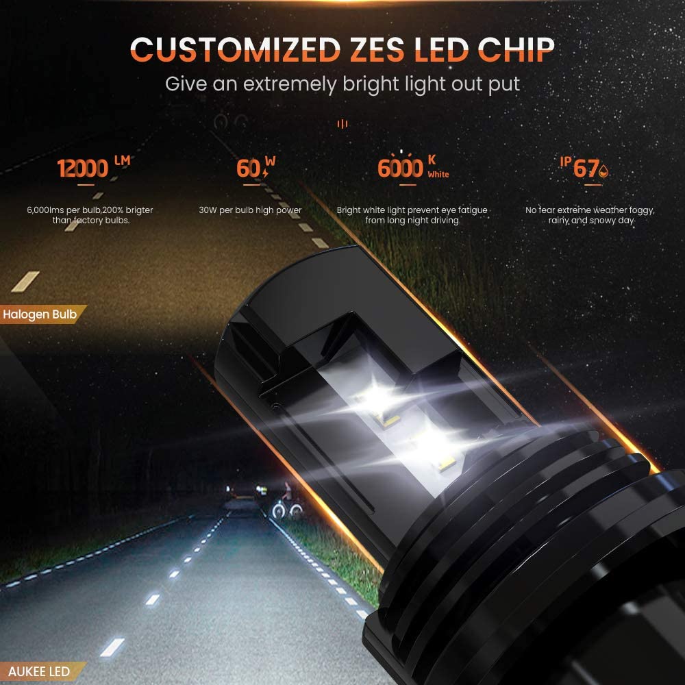 H4 LED Headlight Bulb, 9003 Hi 12000Lm 6000K 60W