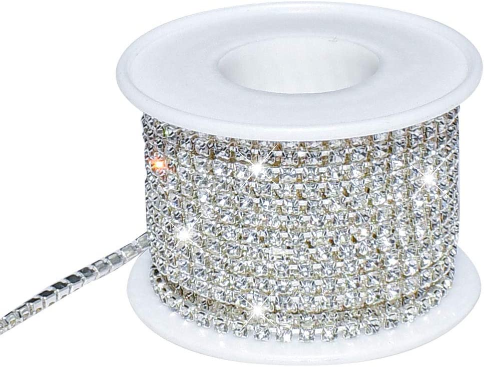 1 roll 10 yards rhinestone chain for crafts, Color: silver