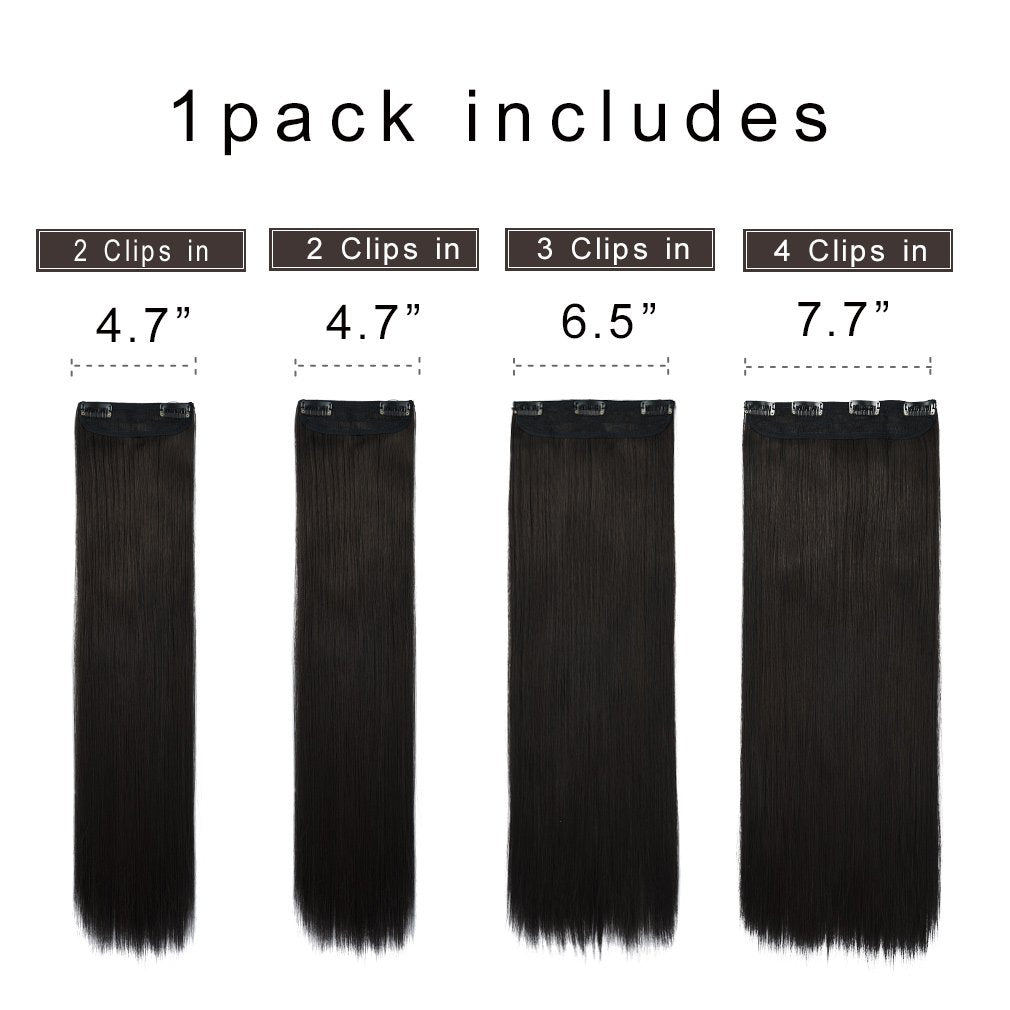 24" 4 PCS Set Hair Extensions Black Brown