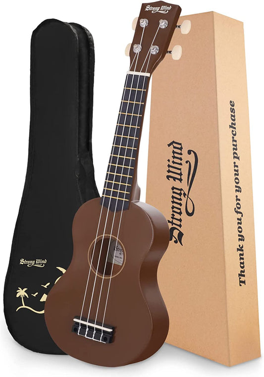 21" Basswood Soprano Ukulele with Gig Bag, Brown