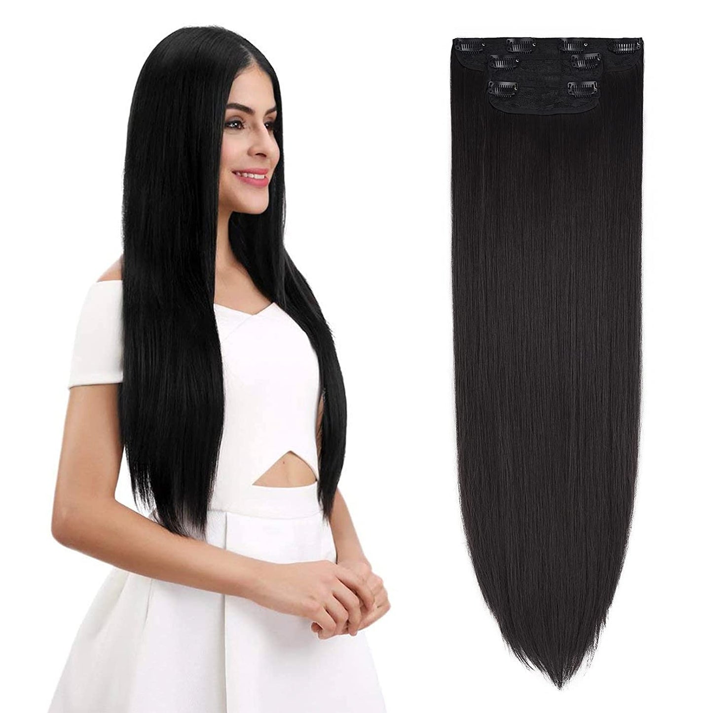 Set of 3 clip-in hair extensions, Black Brown-Straight, 26 Inch