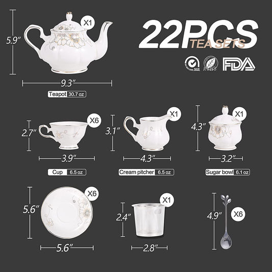 22 Piece Porcelain Tea Sets, Chrysanthemum