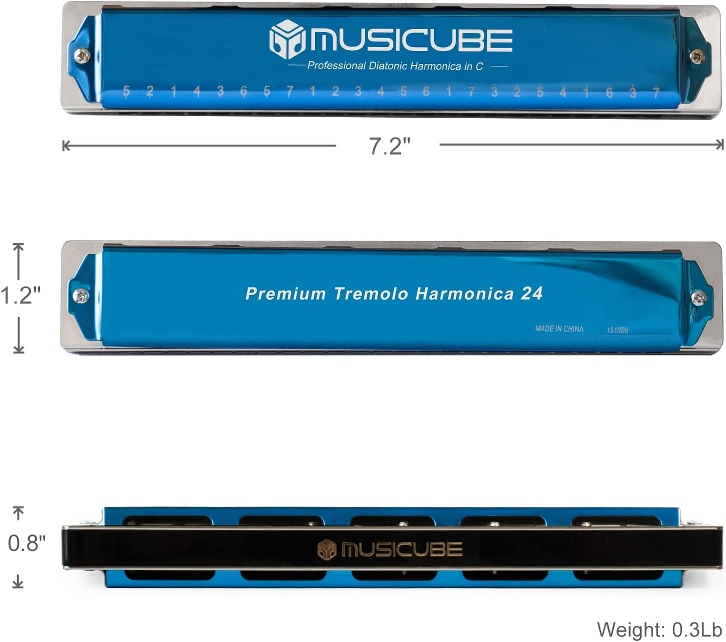 MUSICUBE Harmonicas for Adults 24 Holes (blue)