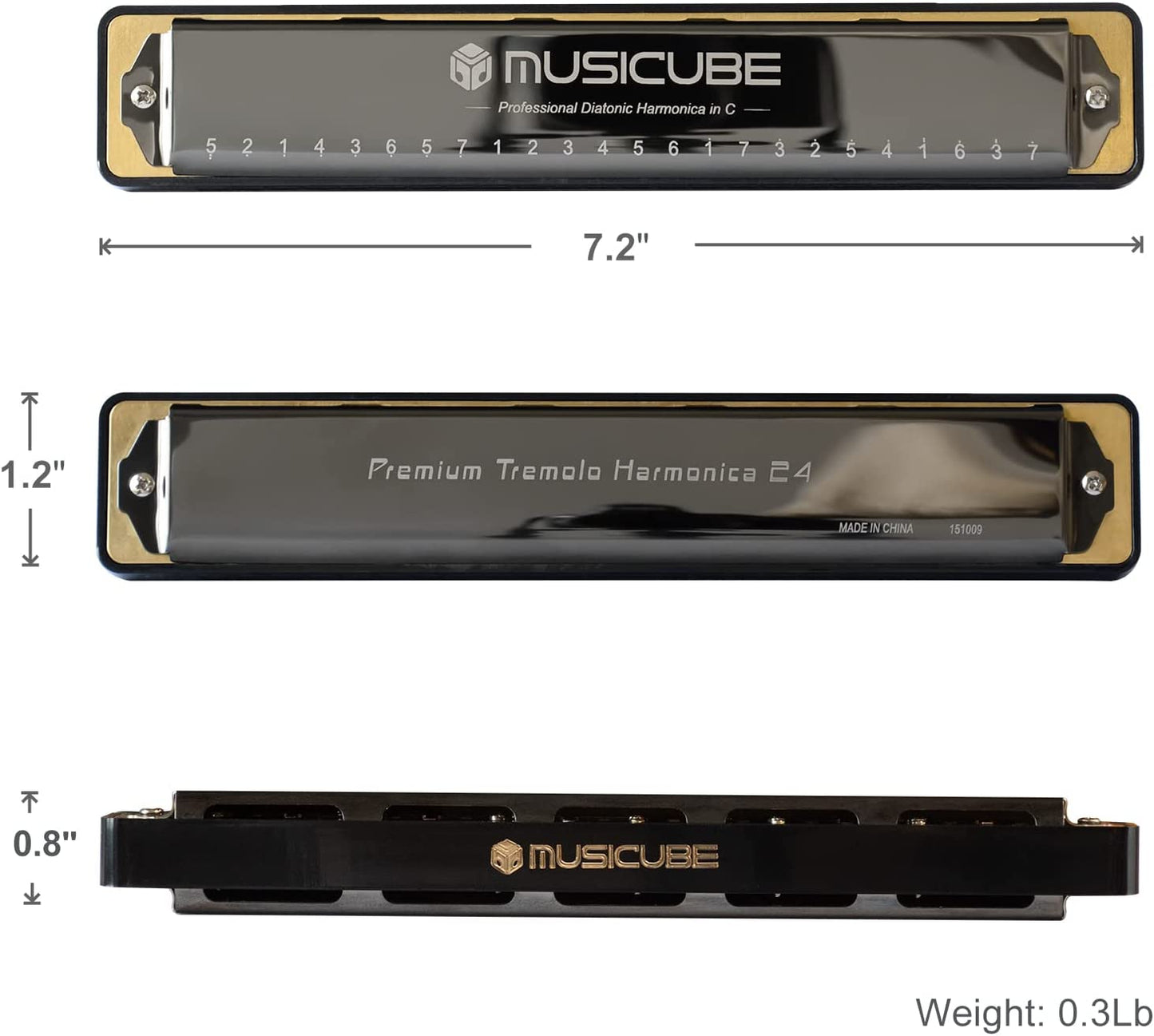 MUSICUBE Harmonicas for Adults 24 Holes colour:black