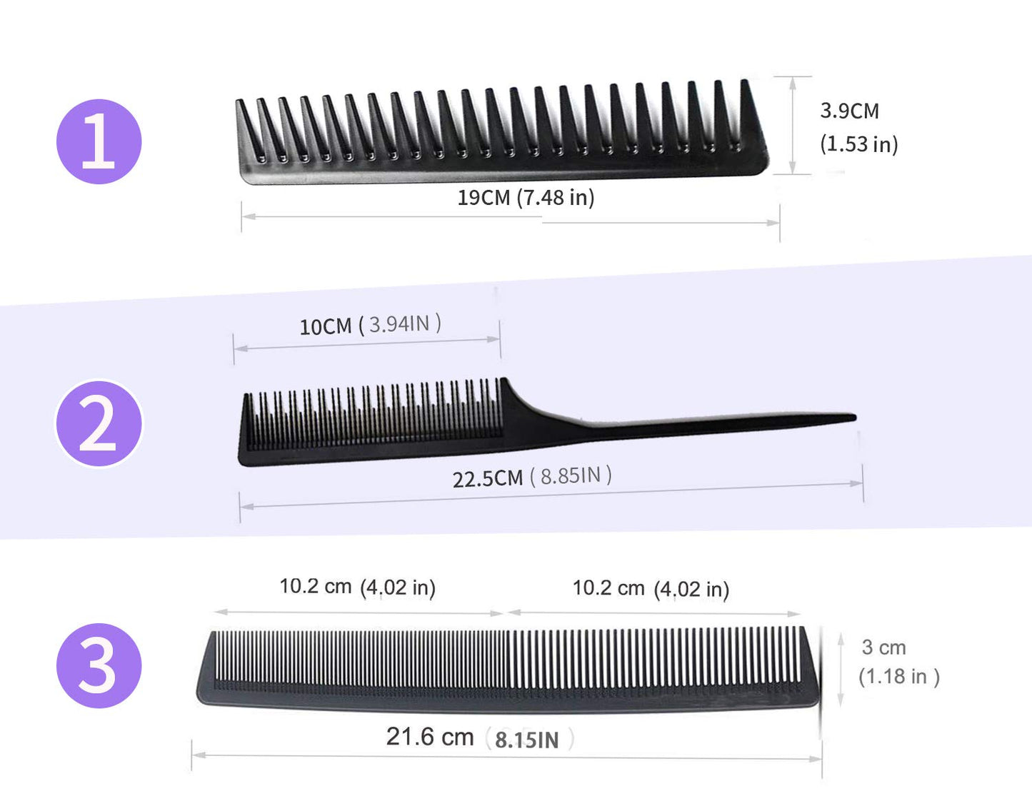 3 pack professional comb for fine and normal hair (black 6)