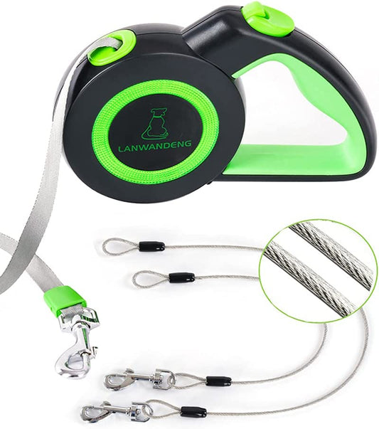 Retractable Pet Leash with 2 Wire Ropes, 16ft, Medium, Green