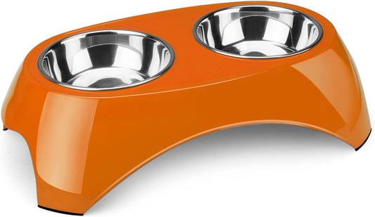 Set of 2 stainless steel dog bowls (color: orange)