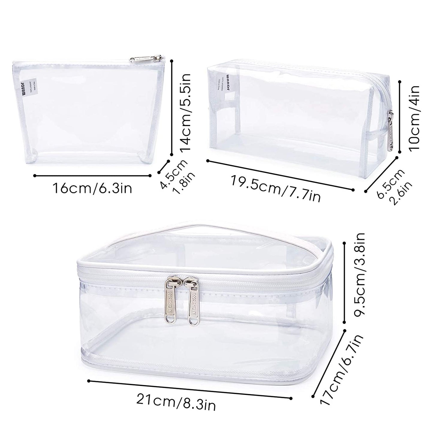 3-Piece Makeup Case, Waterproof Organizer, Clear