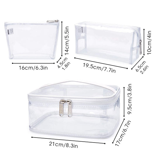 3-Piece Makeup Case, Waterproof Organizer, Clear