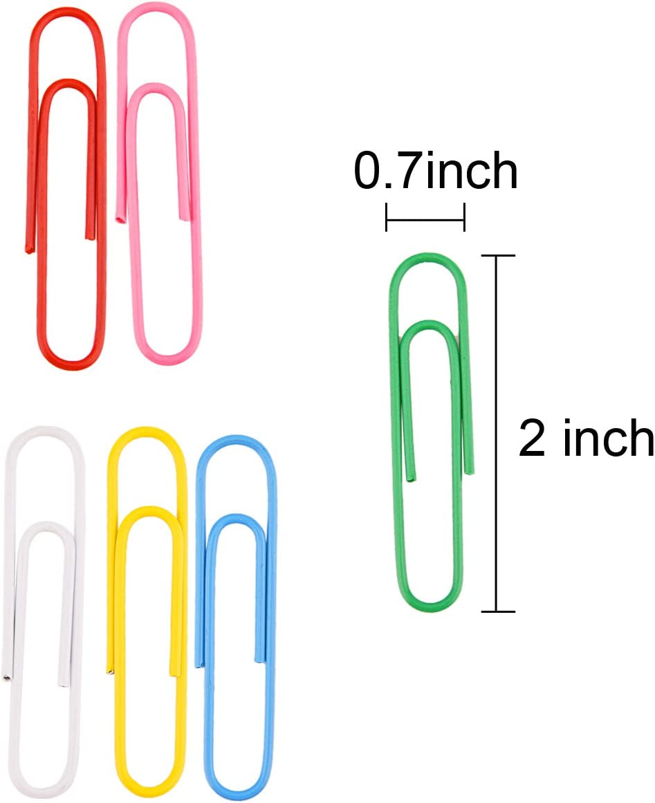 300 pieces of large colorful paper clips, 2 inches