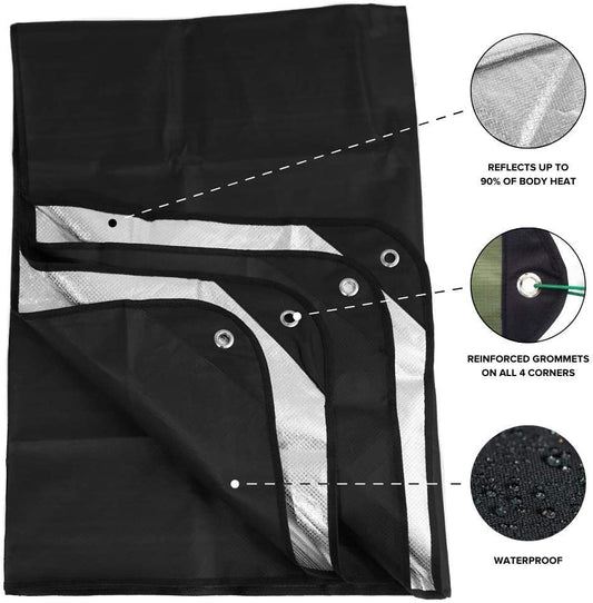 Thermal Survival Blanket, Reflective, 60" x 82" (Color: Black)