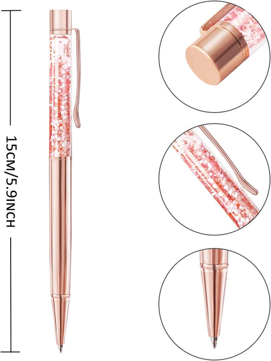 6 rose gold metal ballpoint pens with refills, black ink