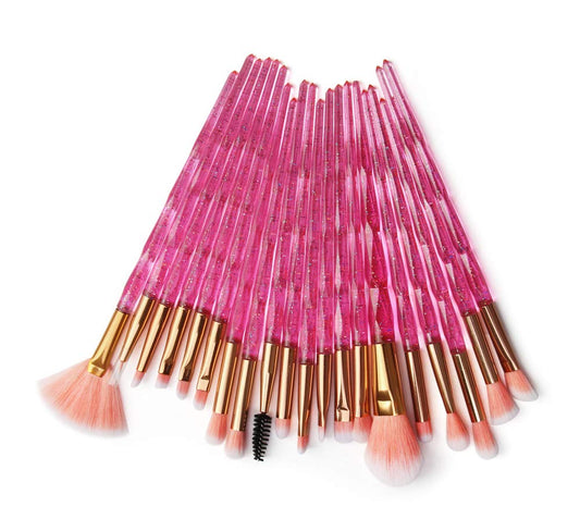 20 Pack Powder Makeup Brushes with Sponge, (Diamond/Pink)