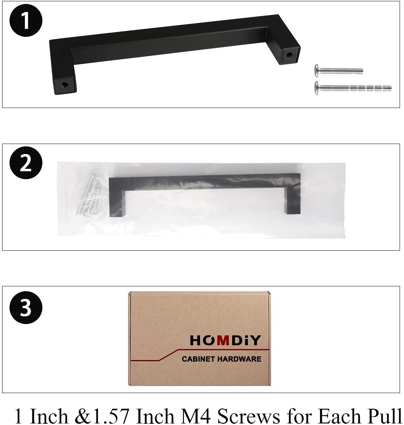 1-Pack Cabinet Handles, Hole Centers:3in (76mm), Black