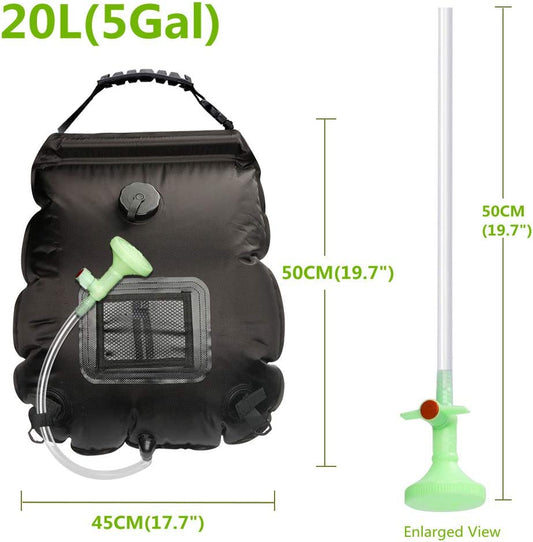 20L Camping Shower Bag with Removable Hose (Color: Black)