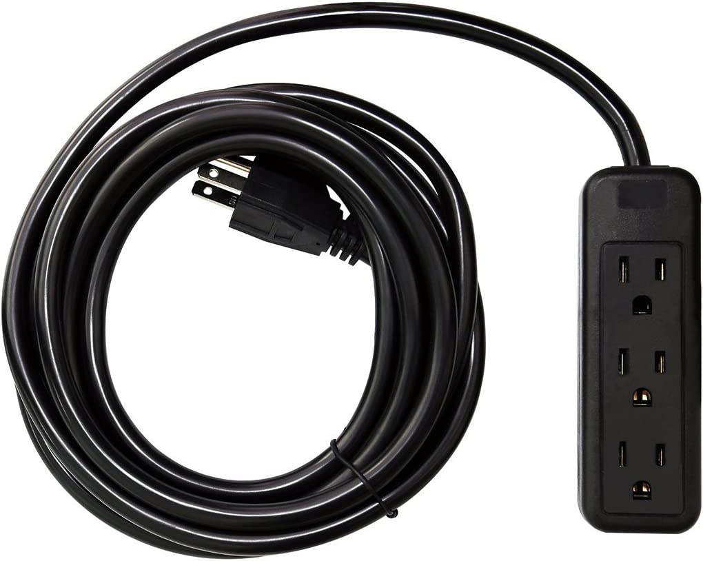 3 Outlet Extension Cord, 12 Feet, 120V, Heavy Duty, Black