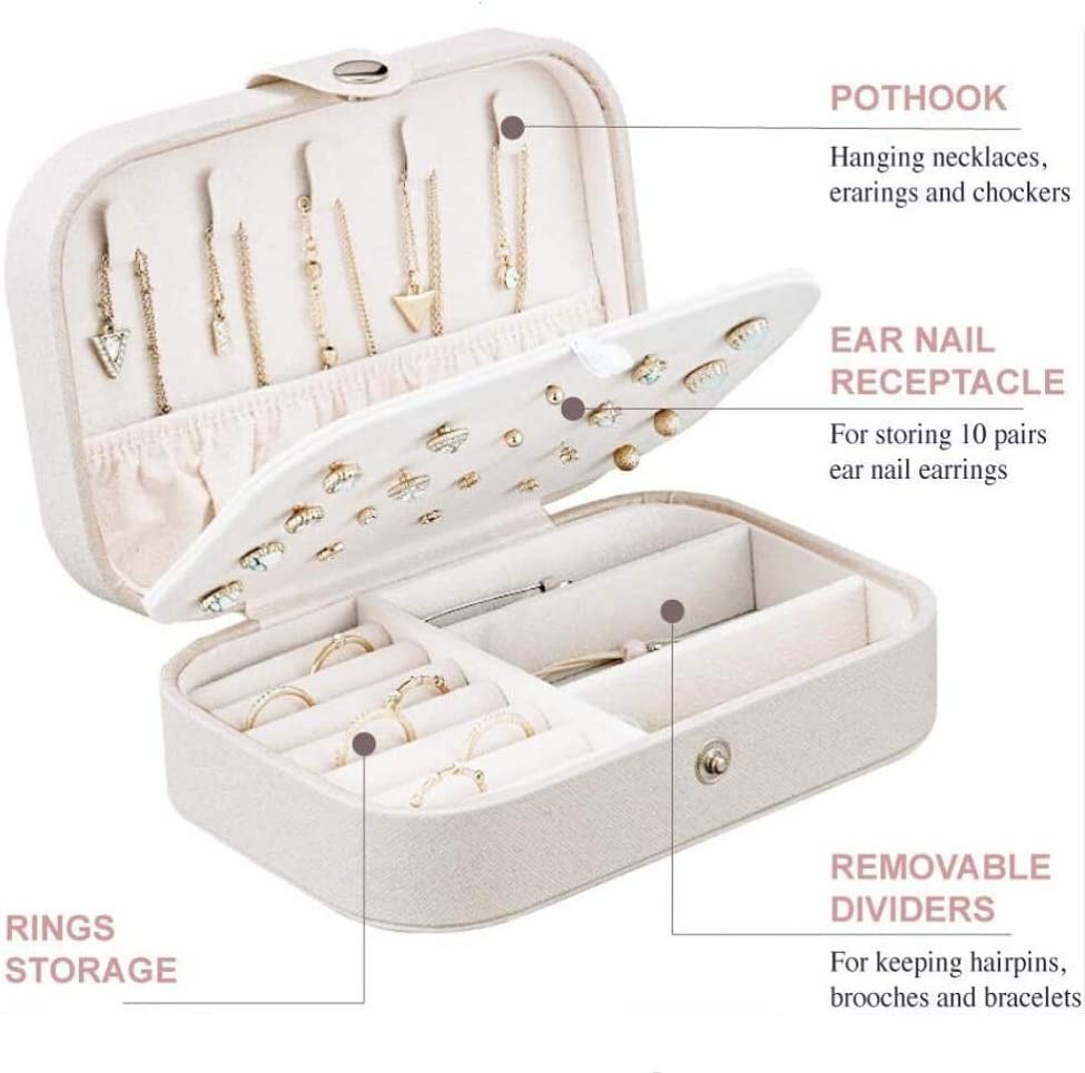 Travel Jewelry Box, Color: White, ‎6.4 x 4.4 x 2.1 inches