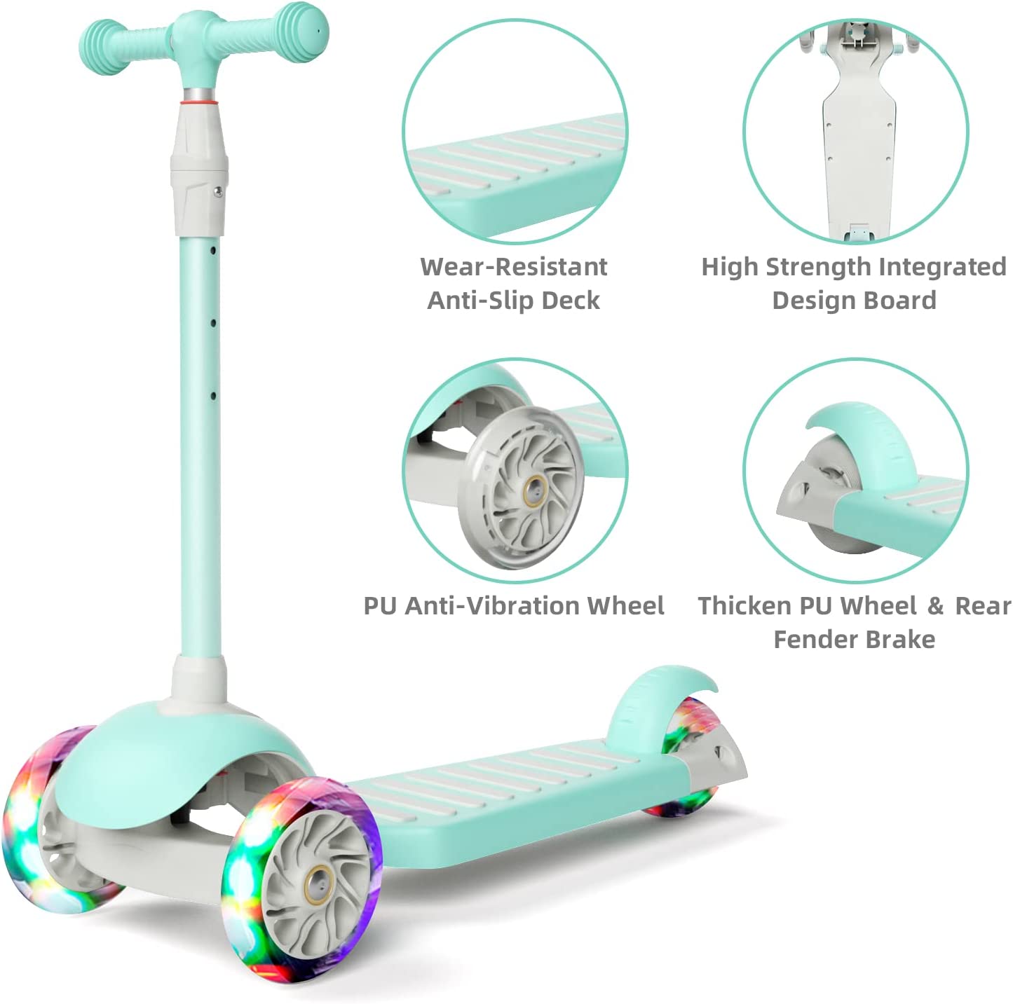 3 Wheel Scooter for Kids 0.16 Pound, Green