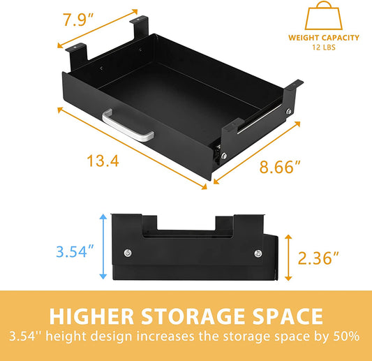 1.2" high pull-out under desk drawer, (Color: Black)