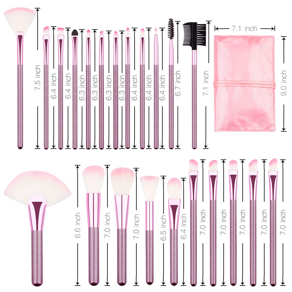 22 Piece Makeup Brush Set, Professional Pink Brushes, with Bag