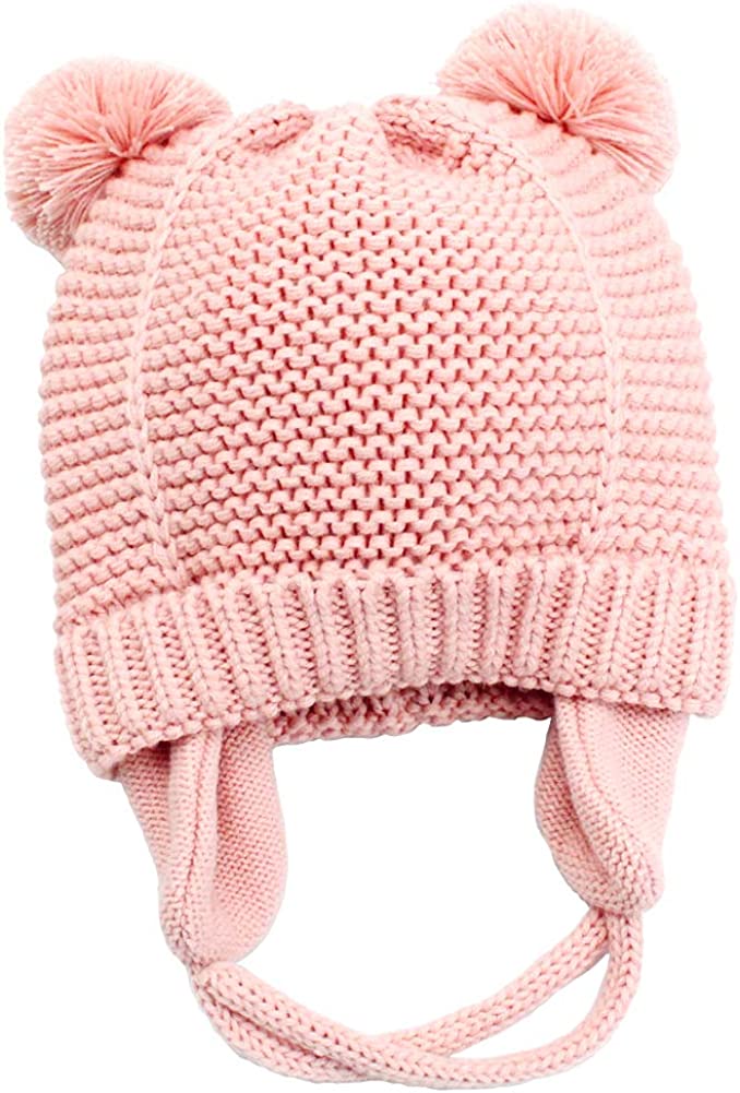 Baby hat with ear flaps, (Color: Pink)