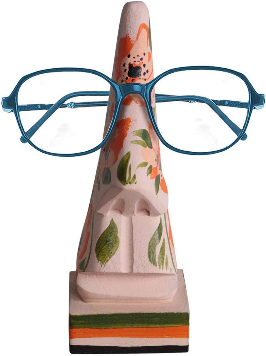 Desk Decor Hand Carved Wood Eyeglass Holder (Floral)