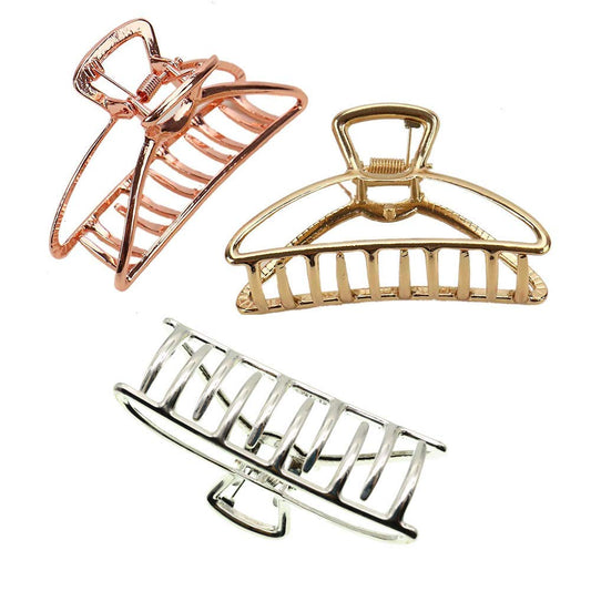 3 Pack Metal Hair Clips (Silver + Gold + Rose Gold)