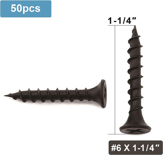 #6 x 1-1/4 Wood Screw, 50pcs, Stainless Steel Flat Head (Black)