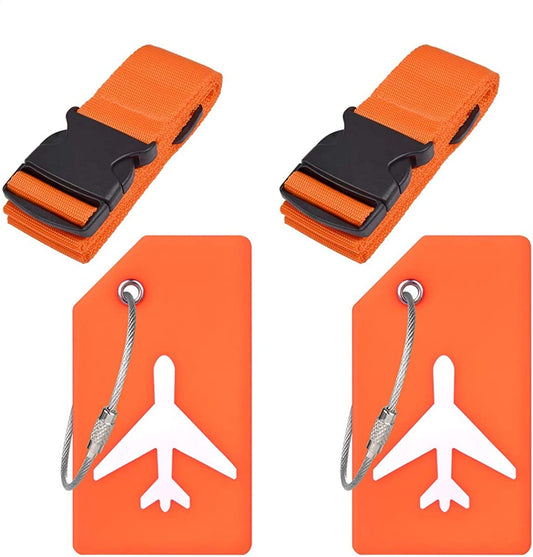 Adjustable Straps & Silicone Tags for Luggage (Orange 2 Set)