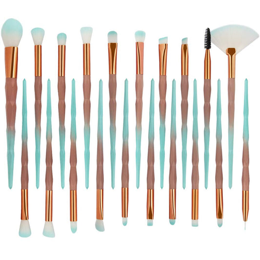 20 Pack Powder Makeup Brushes with Sponge, (Green-Brown)