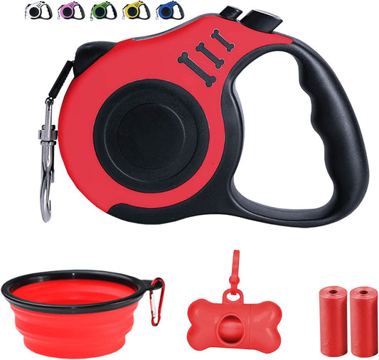 Pet Leash with 1 Portable Silicone Container, red