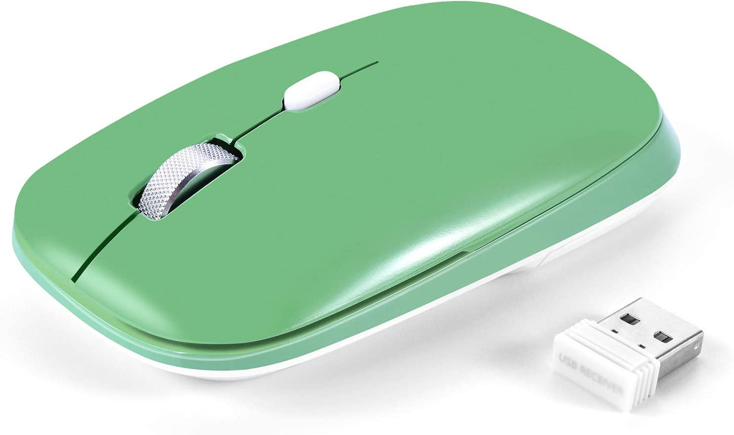 Slim and Silent Wireless Mouse with USB Receiver, Green