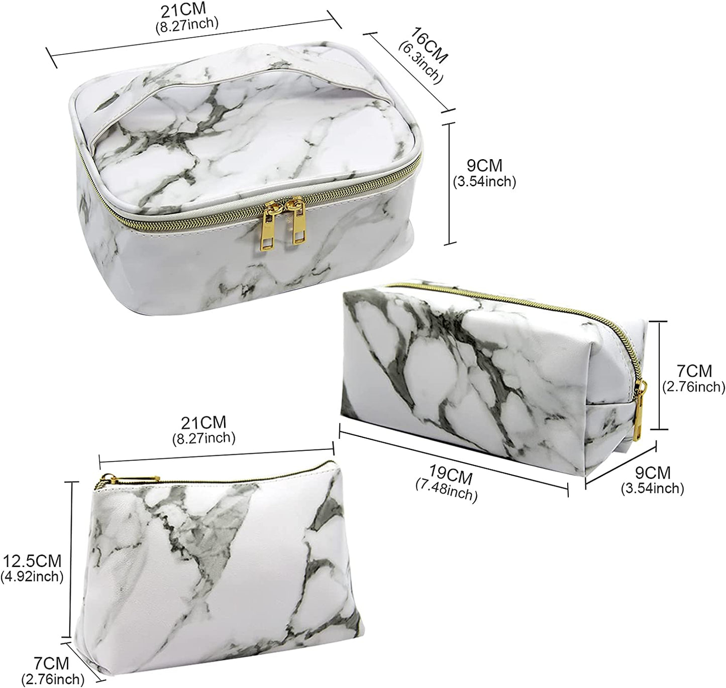 3-pack marble effect makeup bags