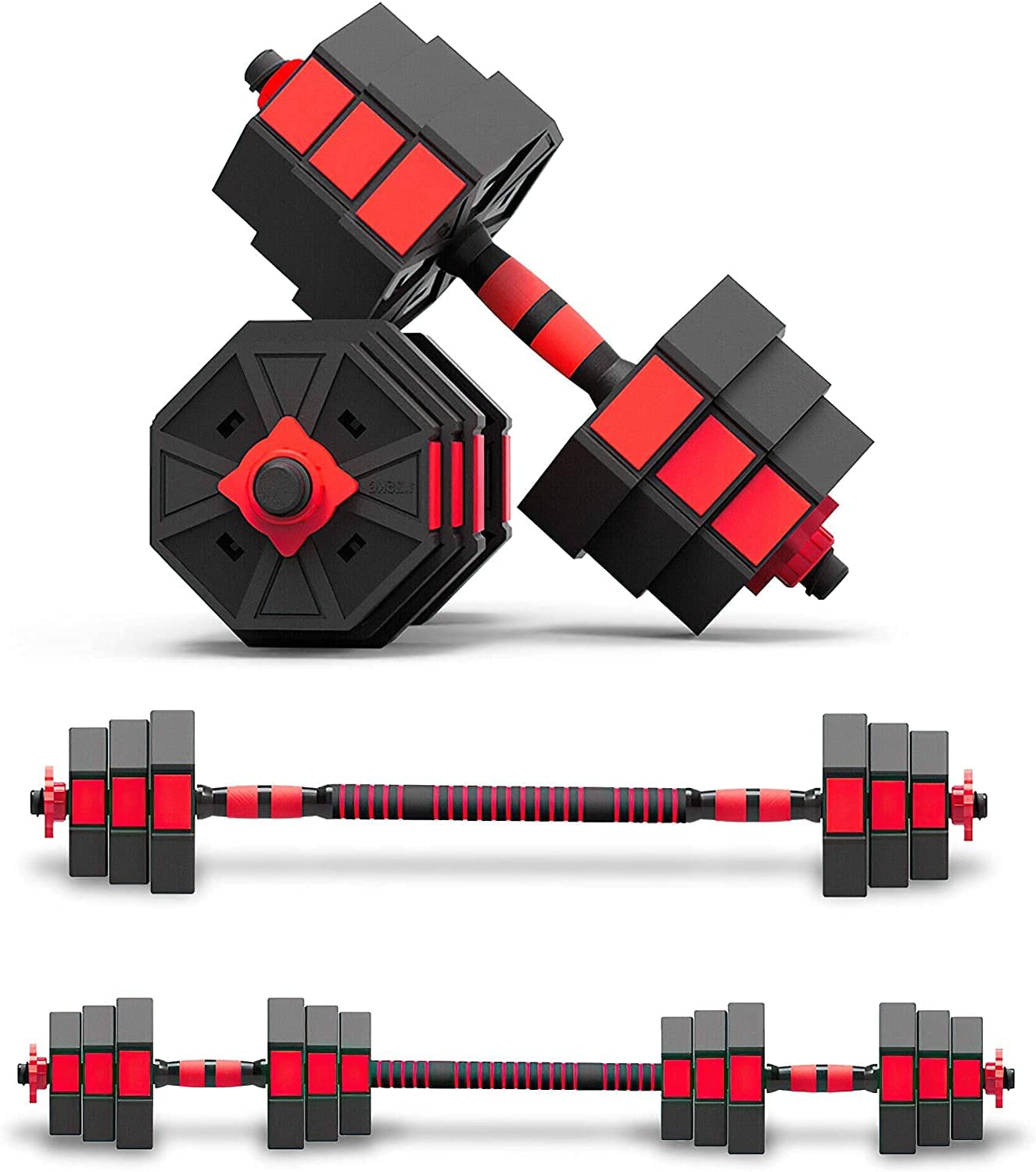 44/66lb Crank Dumbbell Set, color: black-red