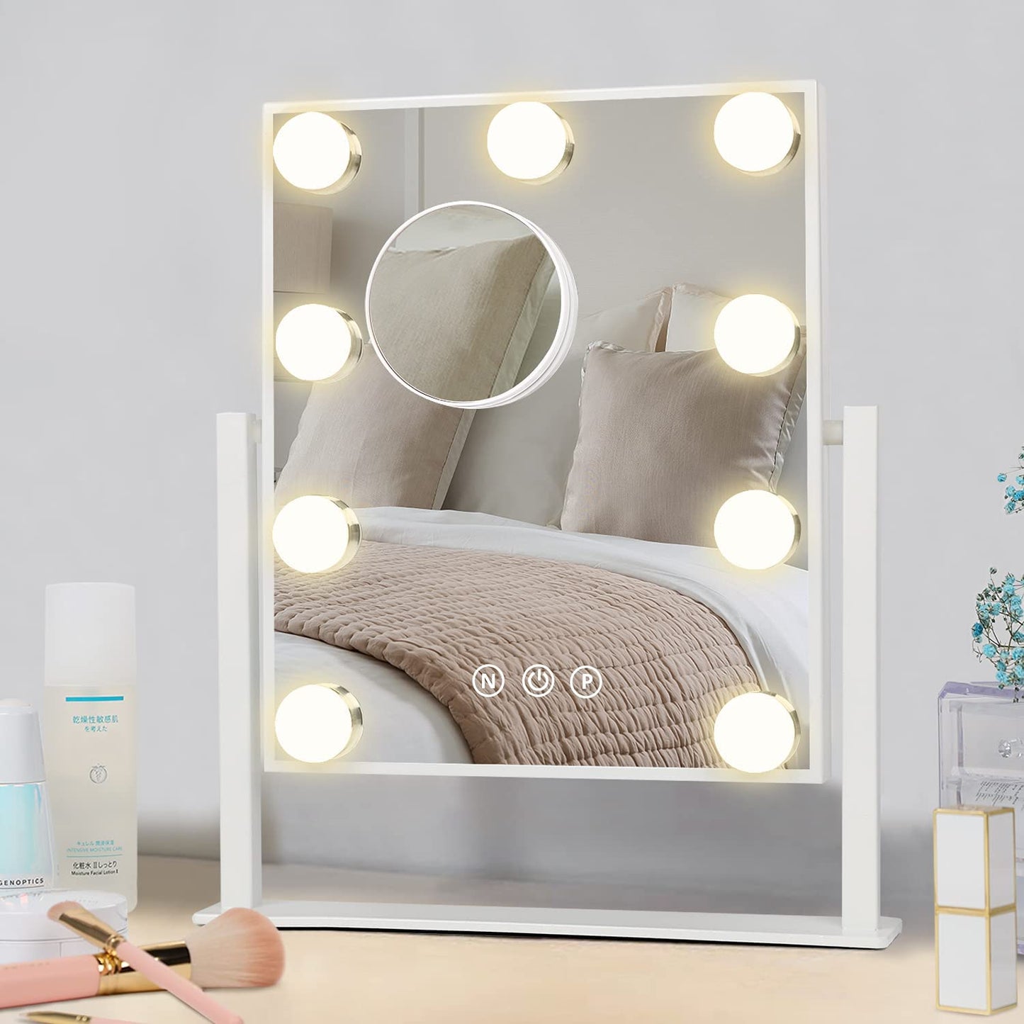 Cosmetic mirror with 9 dimmable LED bulbs for dressing table