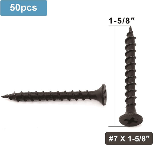 #7 x 1-5/8  Wood Screw, 50pcs, Stainless Steel Flat Head (Black)