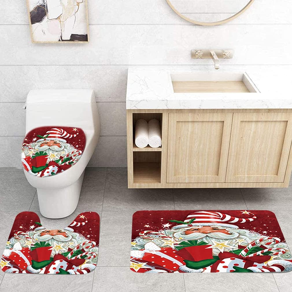 5 Sets Santa Claus Merry Christmas Rug Shower Curtain Sets