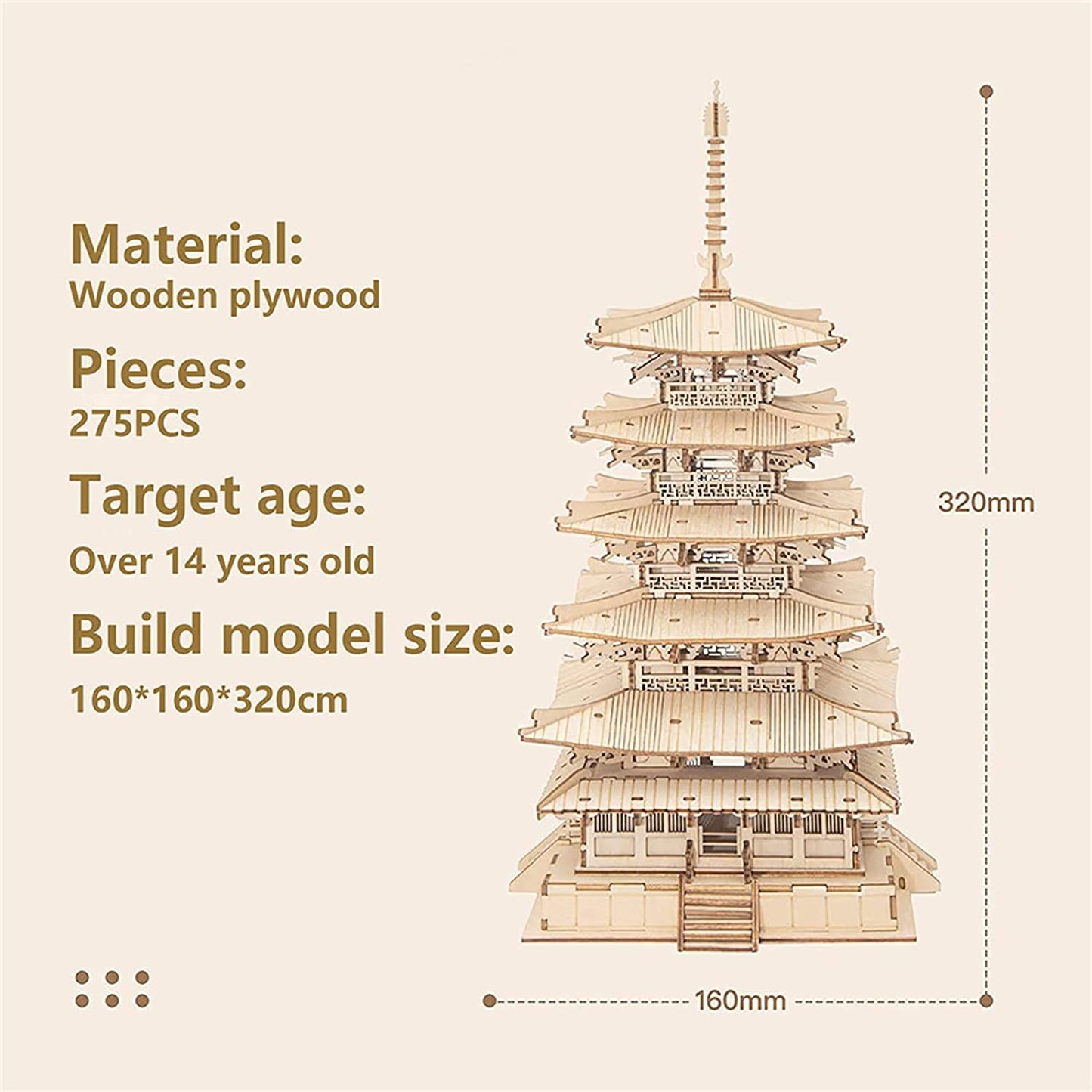 3D Wooden DIY Five-Story Pagoda Puzzle (275 PCS)