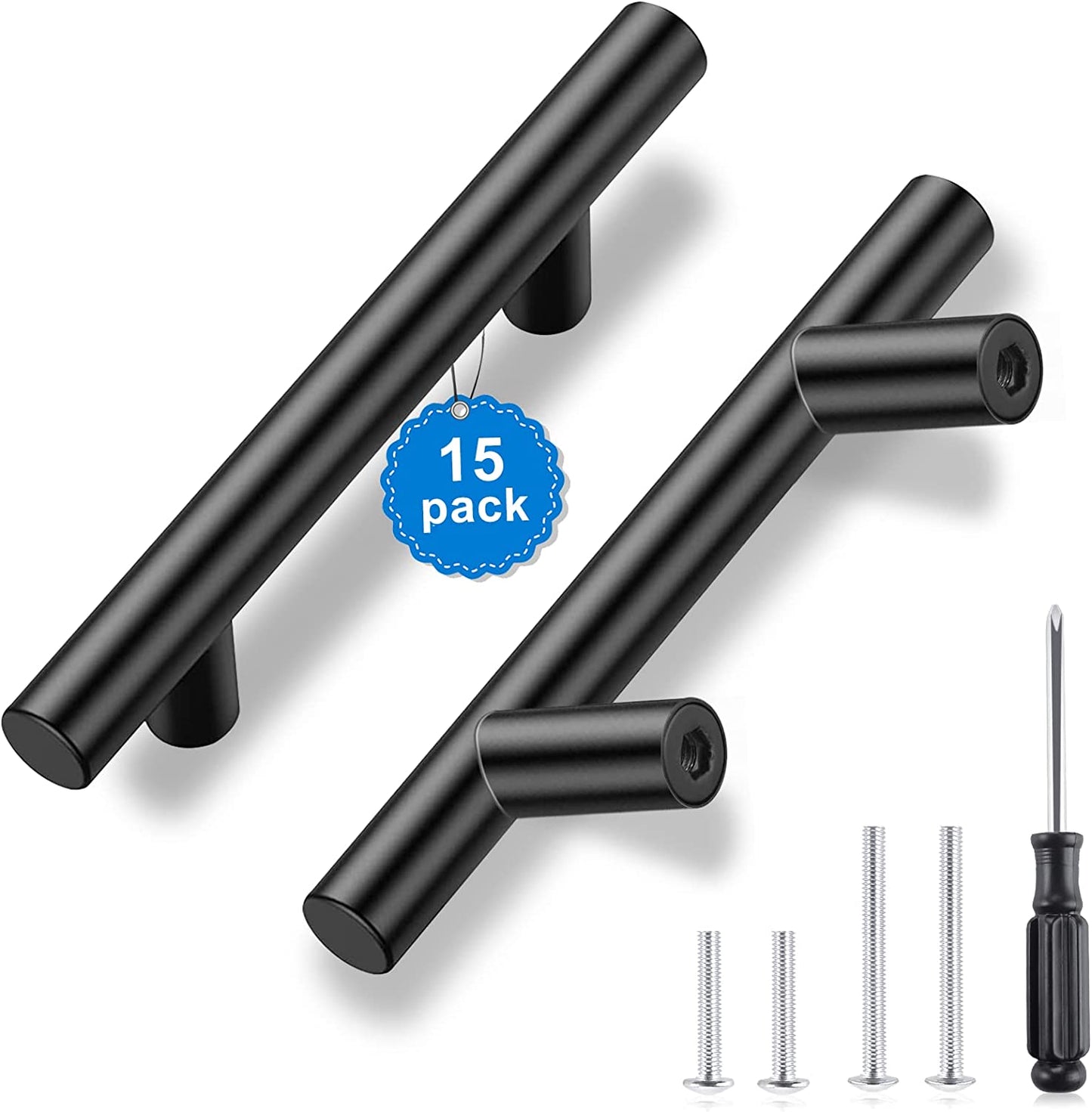 15-Pack 5" Stainless Steel Cabinet Pulls (Black)