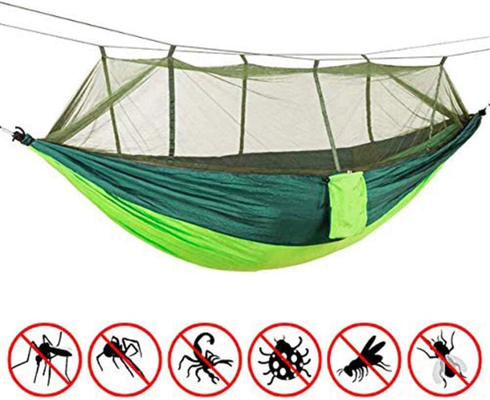 10ft Camping Hammock with Mosquito Net and Straps, (Green)