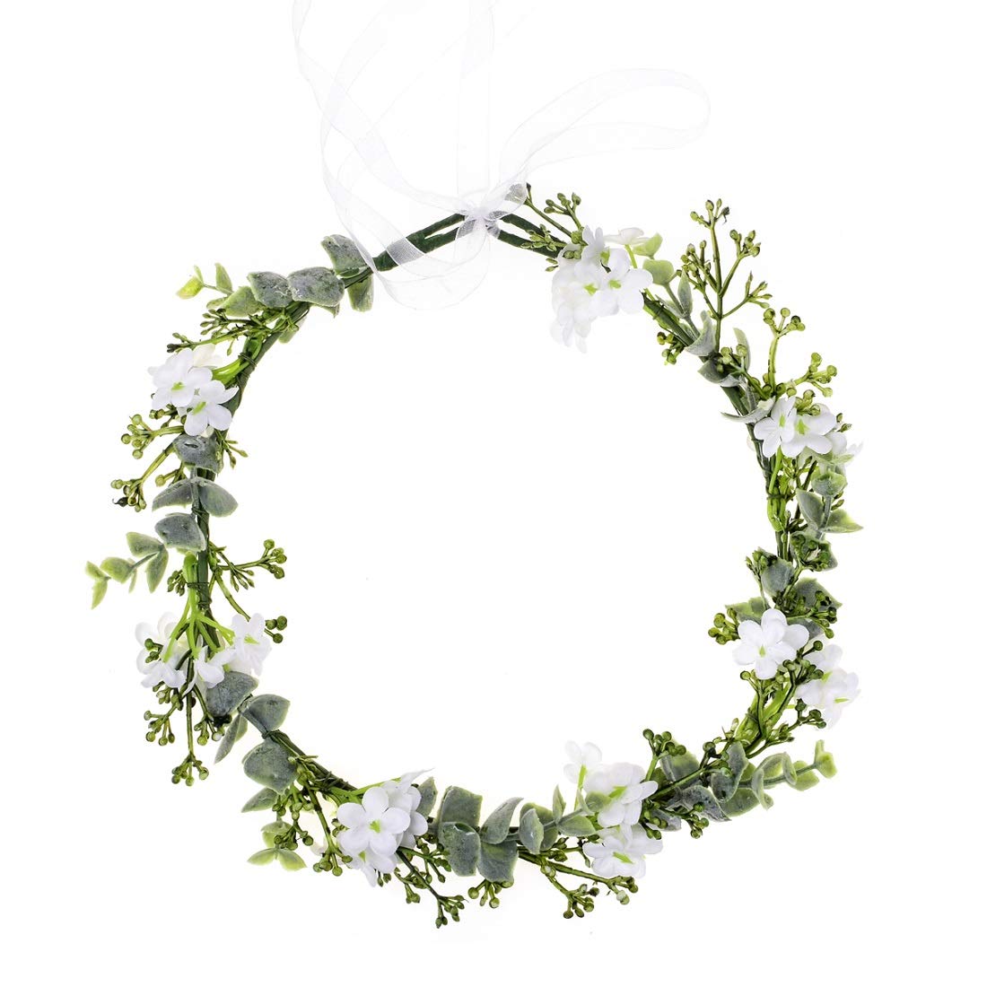 Green leaves crown for bride, (Color: white flower)