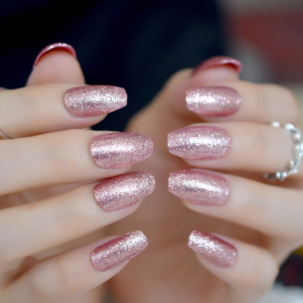 glitter rose gold false nails, Color: Z881