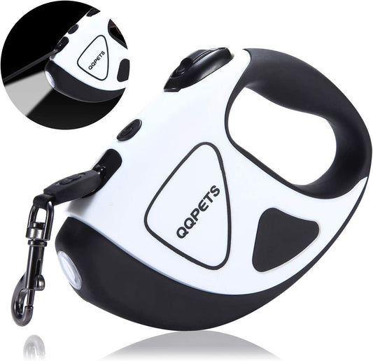 Retractable Dog Leash with LED Flashlight, up to 110 lbs, (White)